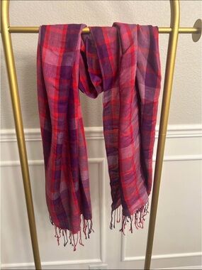 Pashmina Red and Purple Plaid Lightweight Scarf Wrap